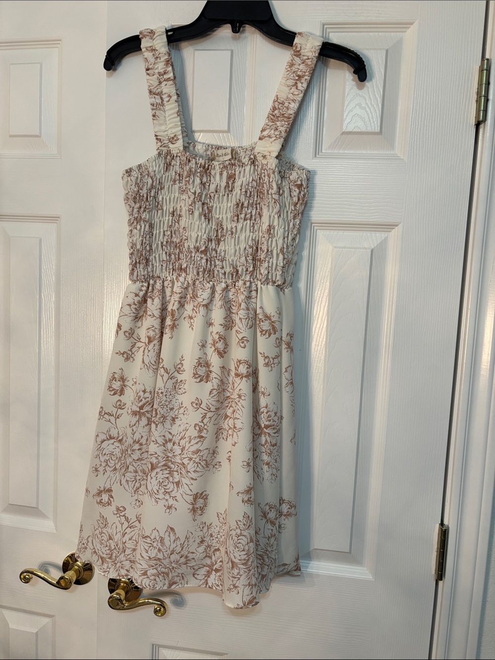 Altar'd State Cream and Brown Floral Smocked Dress